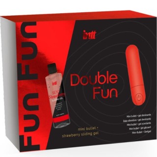 INTT DOUBLE FUN – rinkinys su vibruojančiu stimuliatoriumi ir braškių skonio masažo geliu