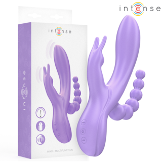 INTENSE – „Miko“ trigubas vibratorius („triušis“ + stimuliatorius + analinis antgalis), 7 vibracijos režimai, violetinis